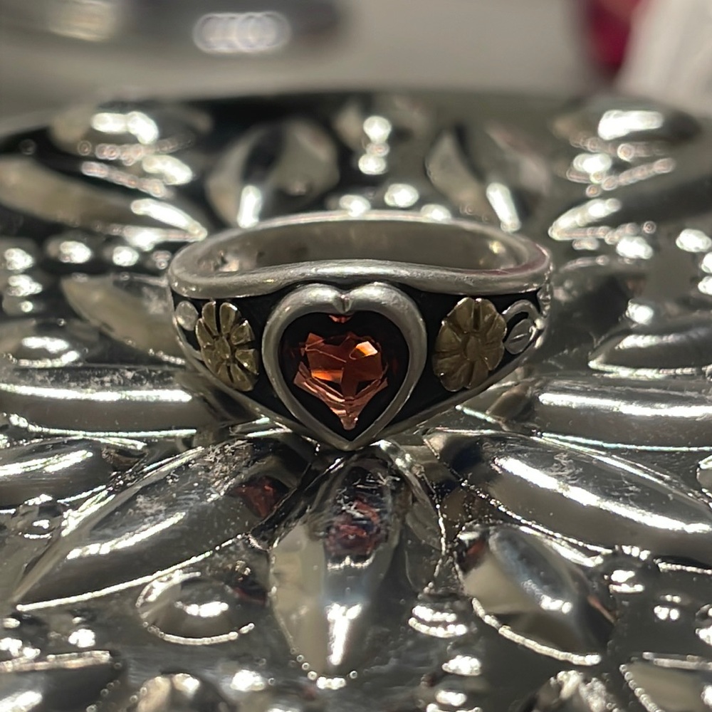 James Avery - Garnet Heart & 14k Gold Flower Ring